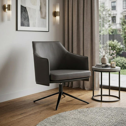 Gray & Black Faux Leather Swivel Lounge Chair