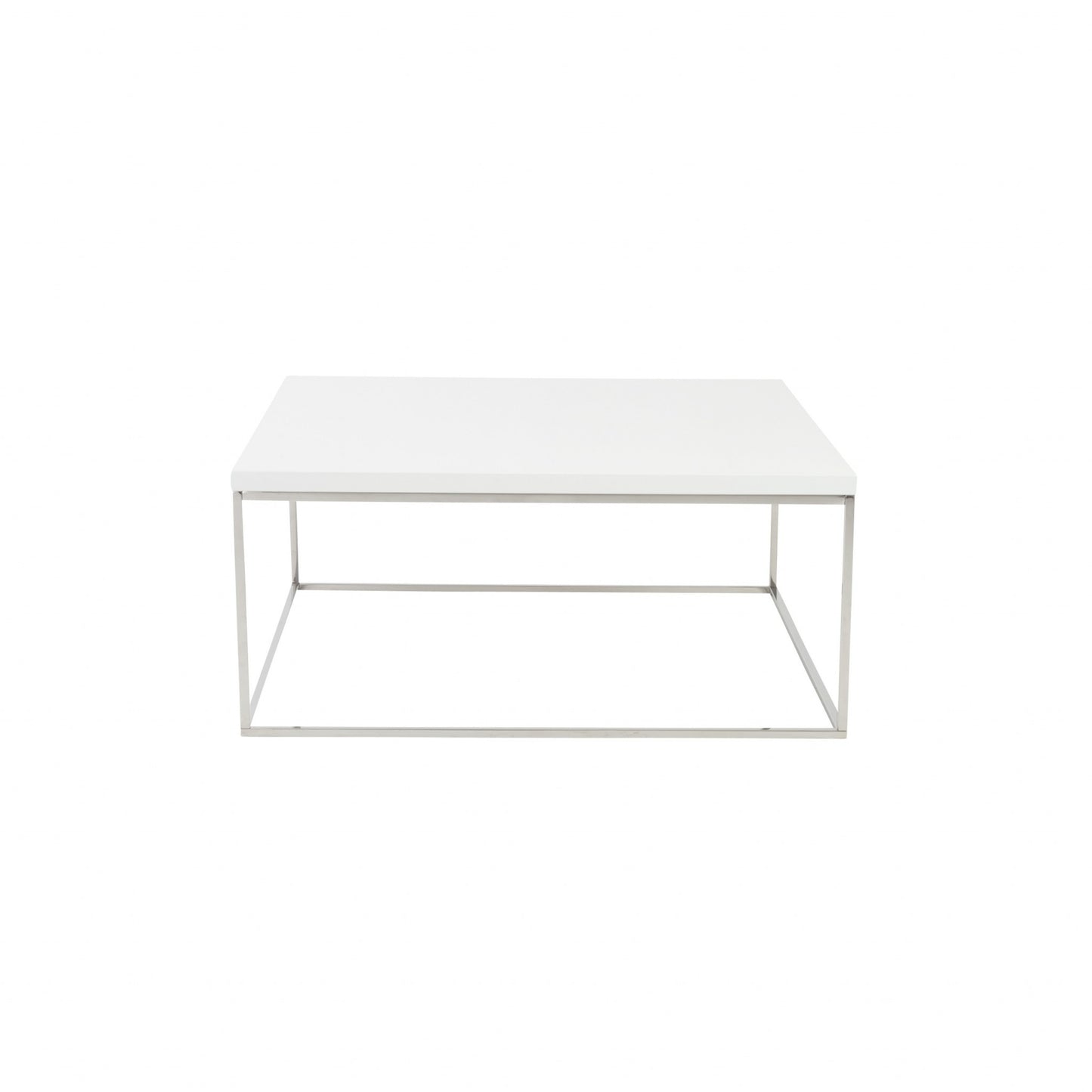 White & Silver Wood & Metal Square Frame Coffee Table image 2