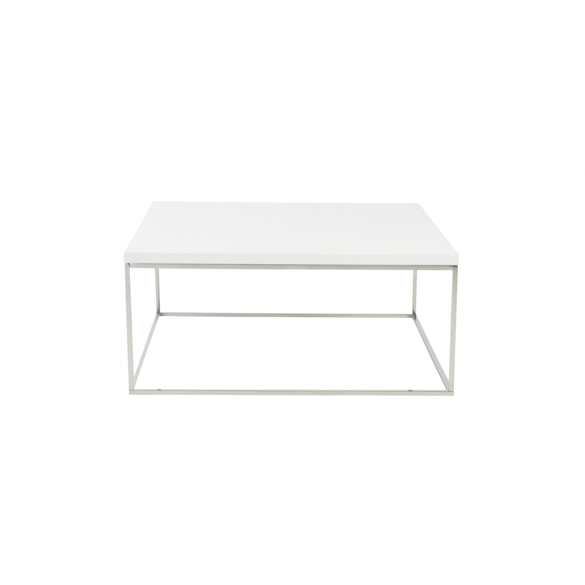 White & Silver Wood & Metal Square Frame Coffee Table image 2