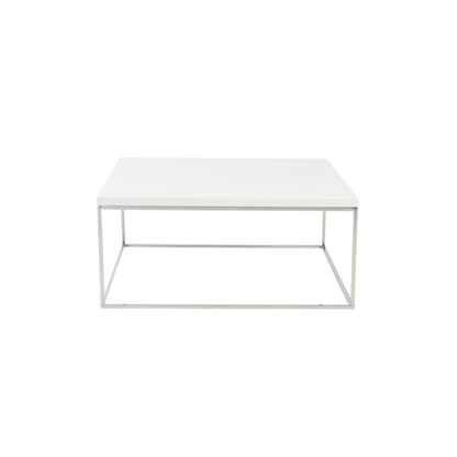 White & Silver Wood & Metal Square Frame Coffee Table image 2