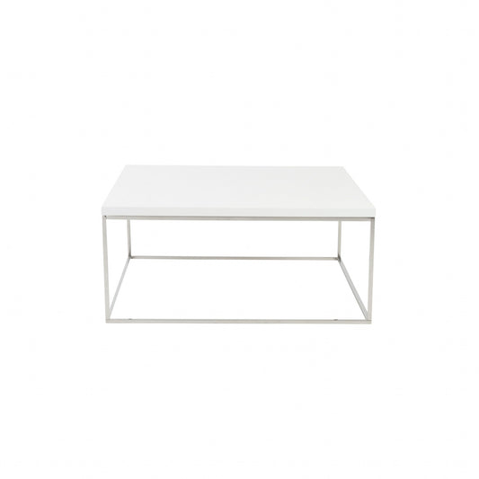 White & Silver Wood & Metal Square Frame Coffee Table image 2