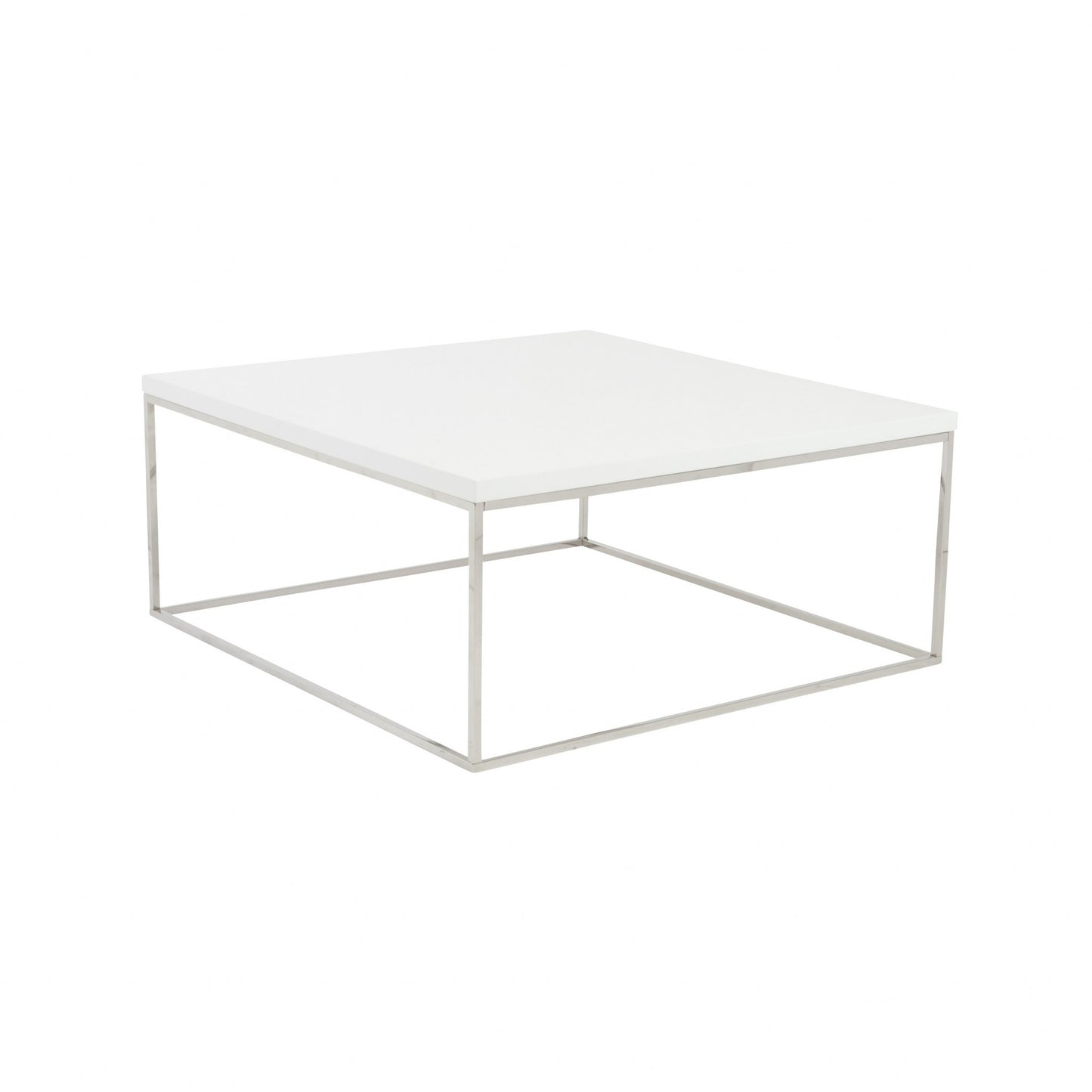 White & Silver Wood & Metal Square Frame Coffee Table image 3