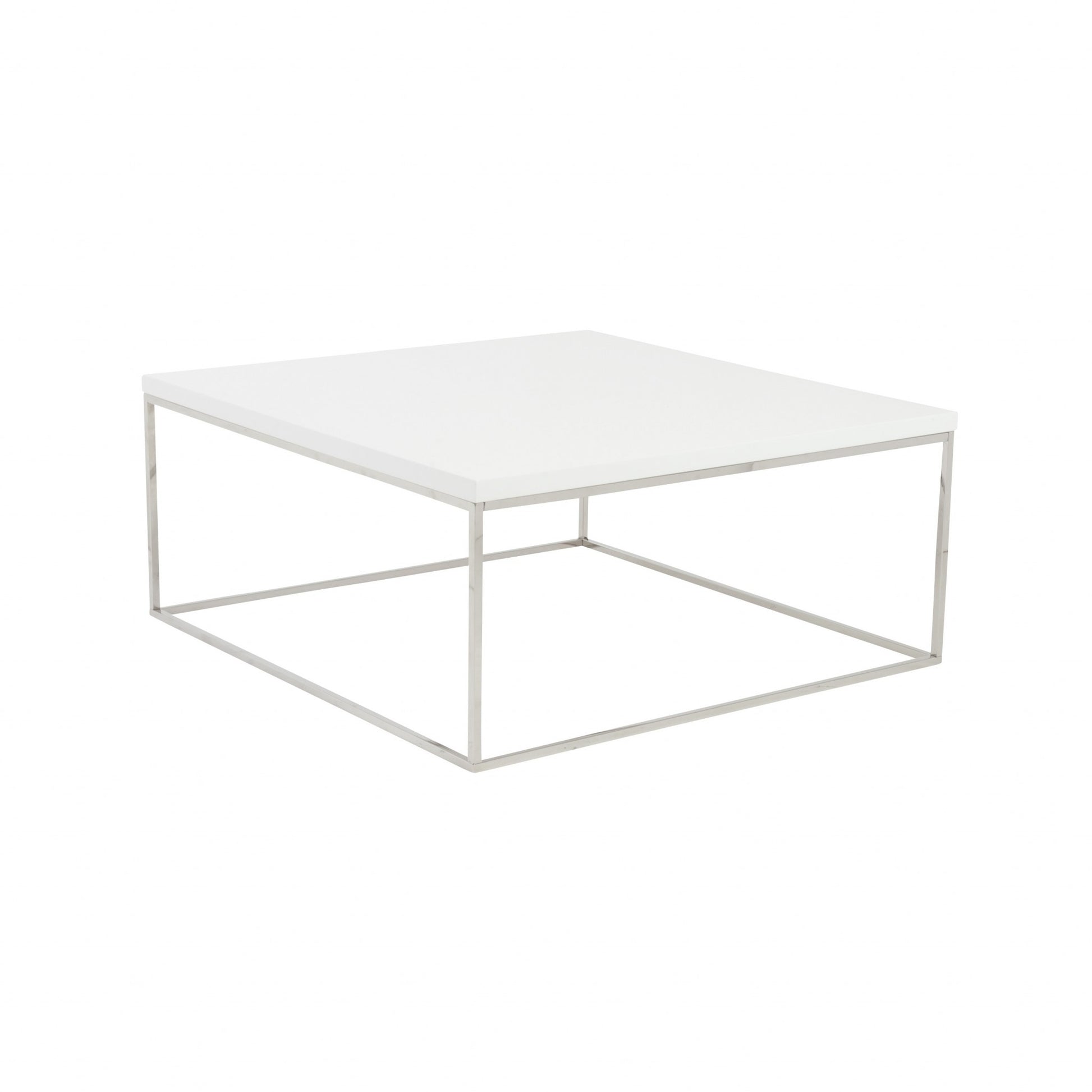 White & Silver Wood & Metal Square Frame Coffee Table image 3
