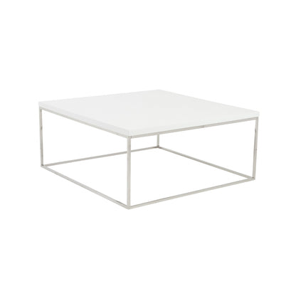 White & Silver Wood & Metal Square Frame Coffee Table image 3