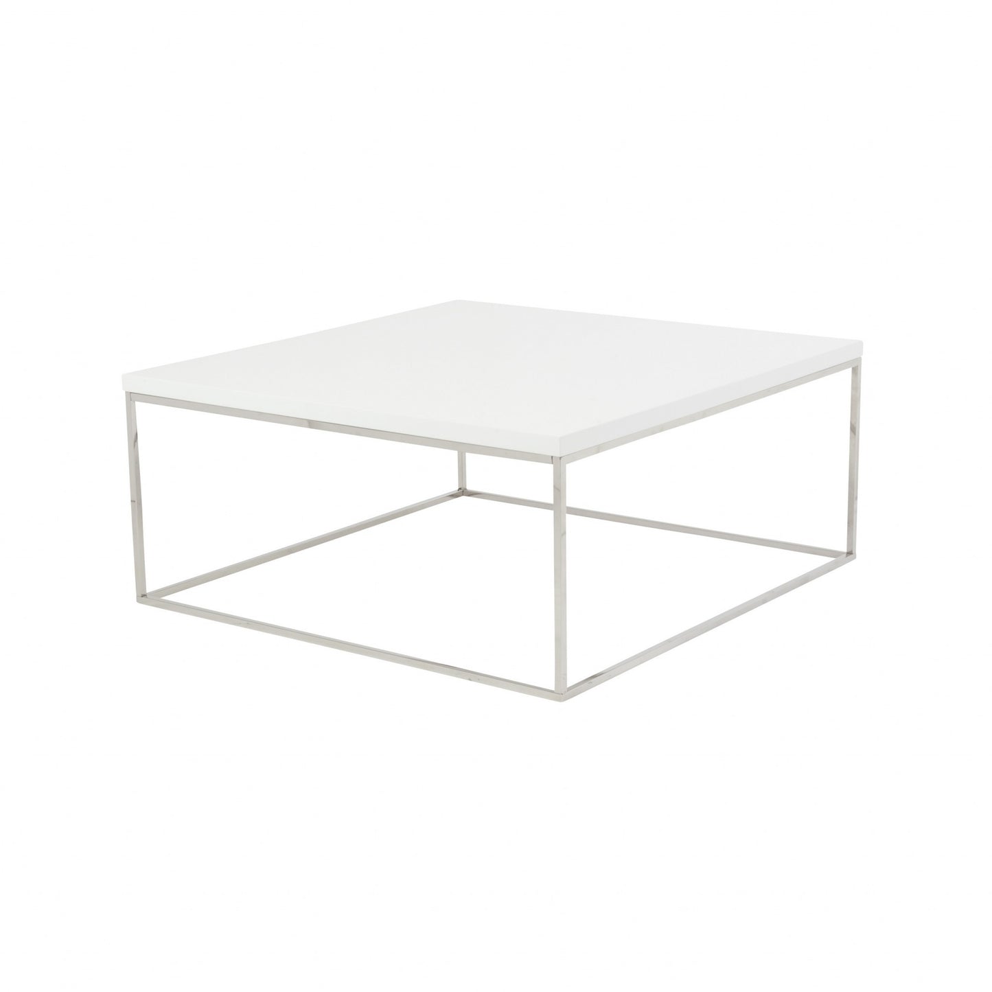 White & Silver Wood & Metal Square Frame Coffee Table image 4