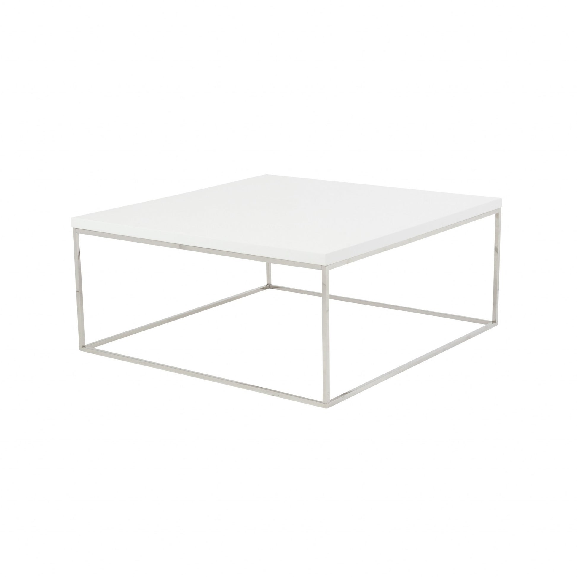 White & Silver Wood & Metal Square Frame Coffee Table image 4