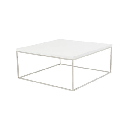 White & Silver Wood & Metal Square Frame Coffee Table image 4