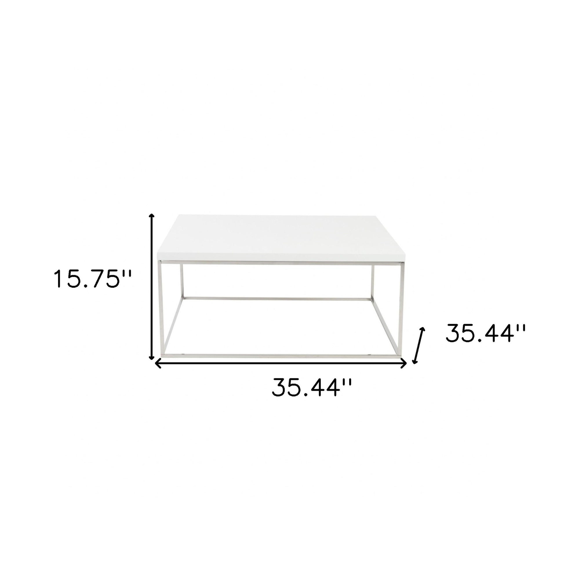 White & Silver Wood & Metal Square Frame Coffee Table image 6