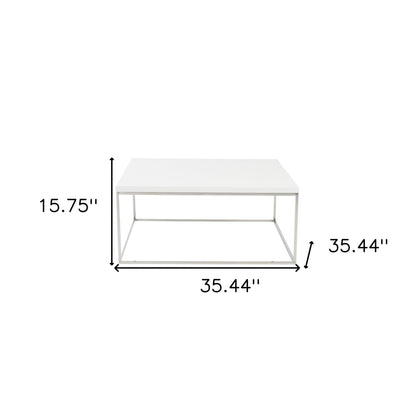 White & Silver Wood & Metal Square Frame Coffee Table image 6