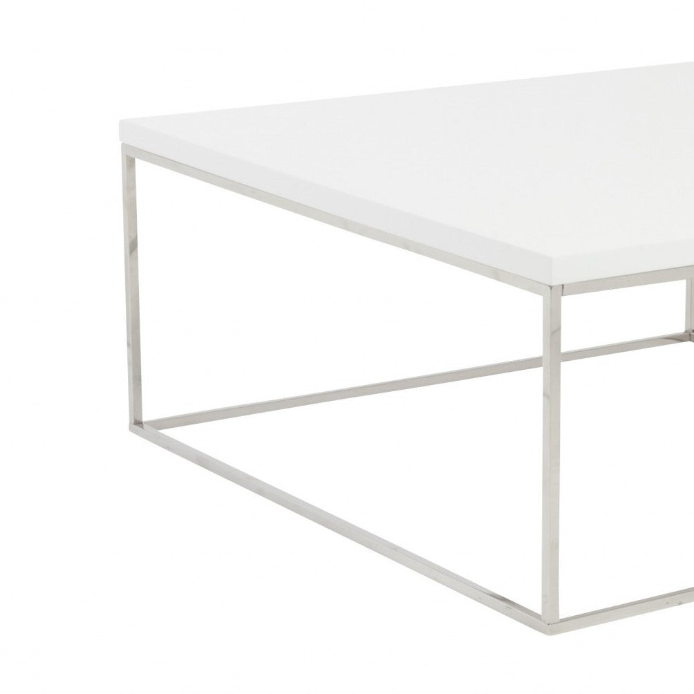 White & Silver Wood & Metal Square Frame Coffee Table image 5