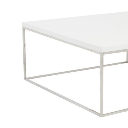 White & Silver Wood & Metal Square Frame Coffee Table image 5