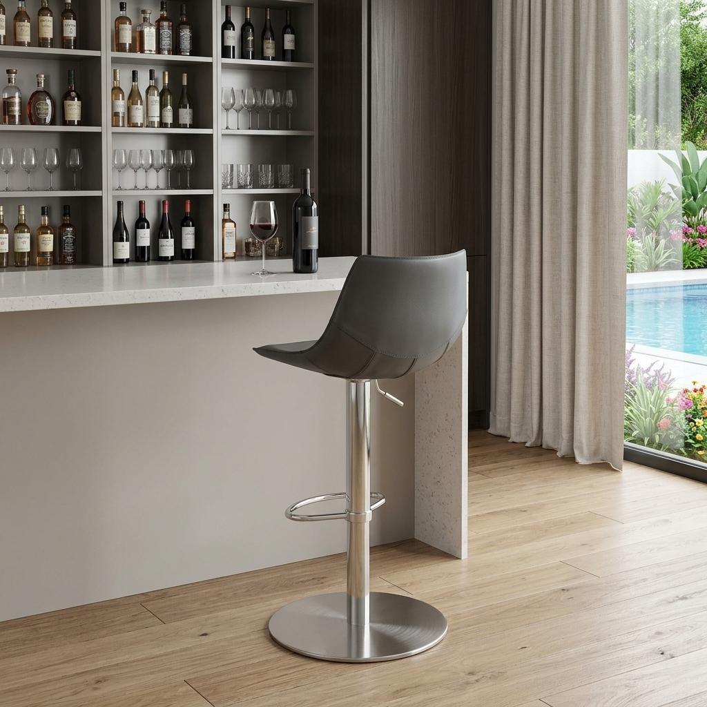 Gray & Silver Steel Swivel Low Back Bar Height Bar Chair