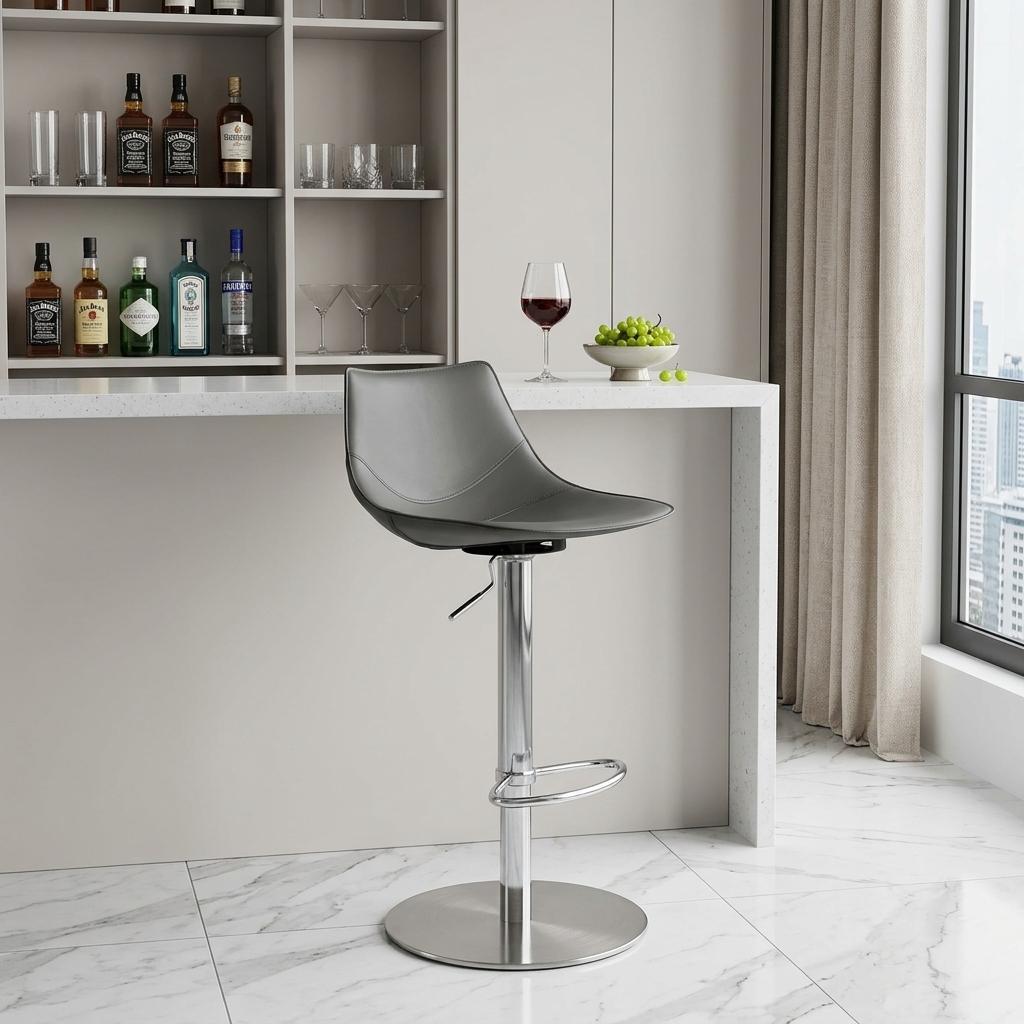 Gray & Silver Steel Swivel Low Back Bar Height Bar Chair