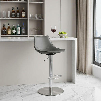 Gray & Silver Steel Swivel Low Back Bar Height Bar Chair