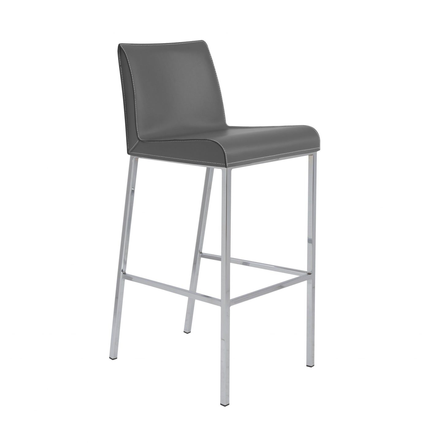 Theo Gray & Silver Steel Low Back Bar Height Bar Chairs - Set of 2