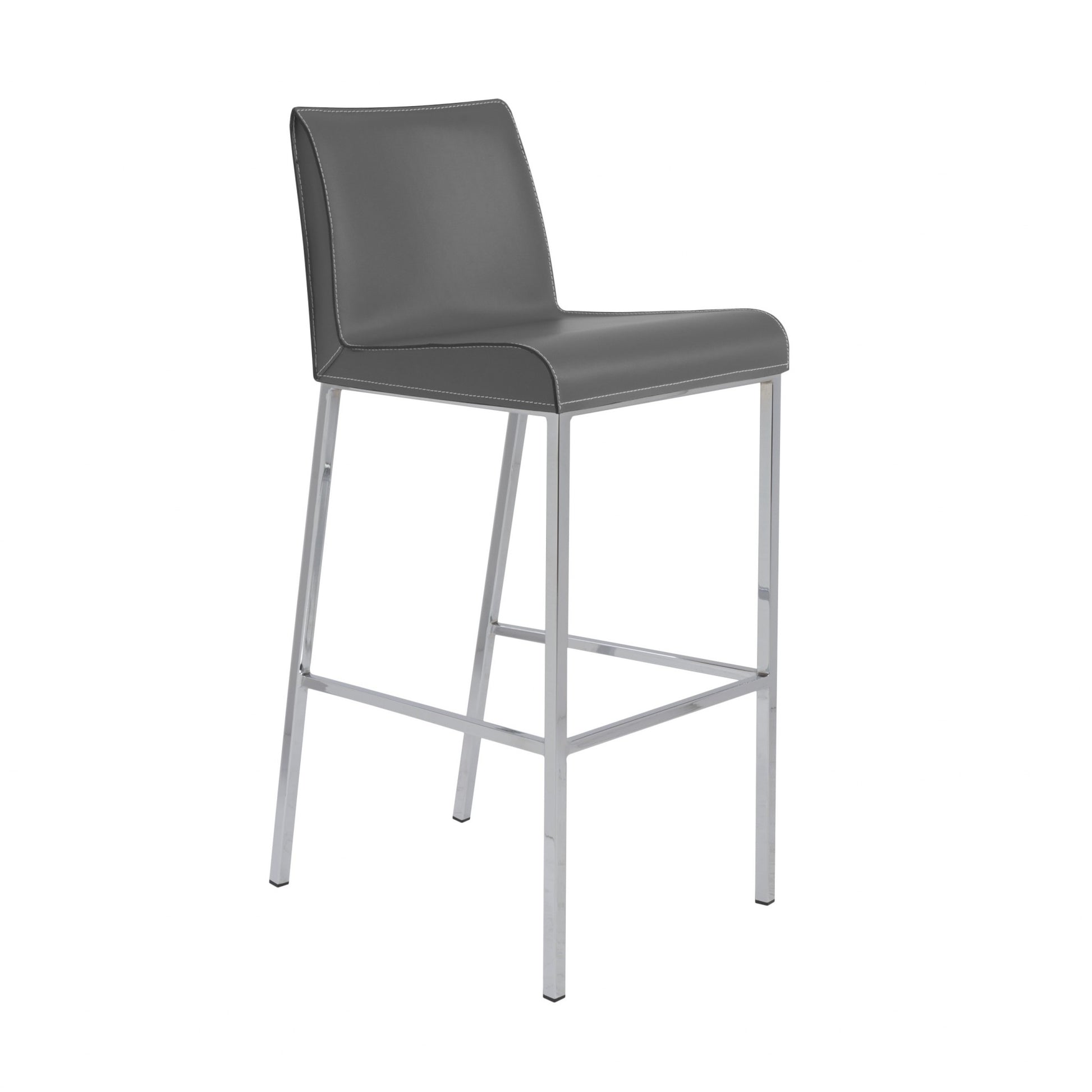 Theo Gray & Silver Steel Low Back Bar Height Bar Chairs - Set of 2