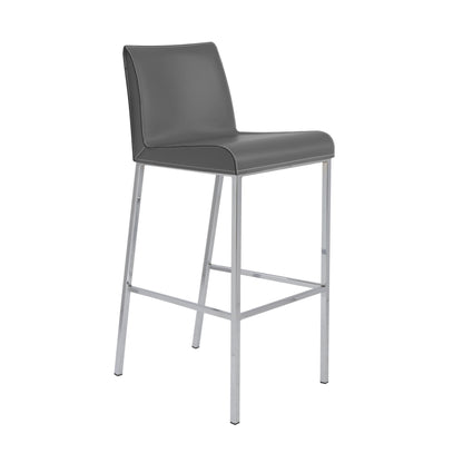 Theo Gray & Silver Steel Low Back Bar Height Bar Chairs - Set of 2