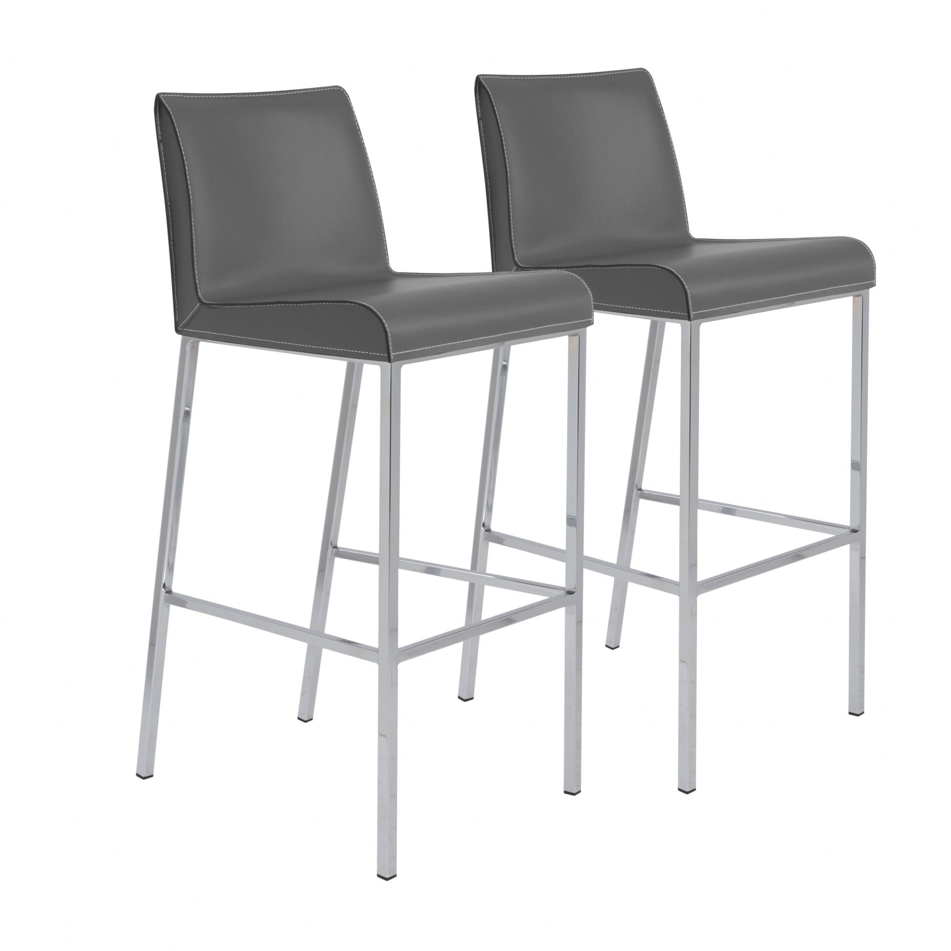 Gray & Silver Steel Low Back Bar Height Bar Chairs - Set of 2