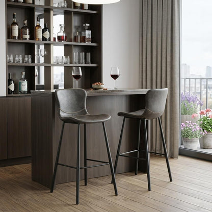 Gray & Black Steel Low Back Bar Height Bar Chairs - Set of 2