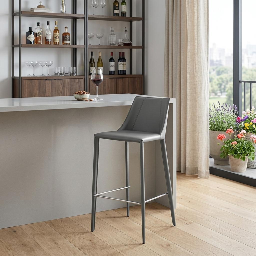 Gray Steel Low Back Bar Height Bar Chair