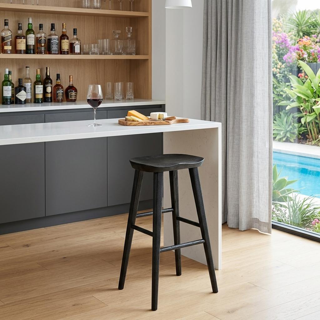 Black Manufactured Wood Backless Bar Height Bar Chair