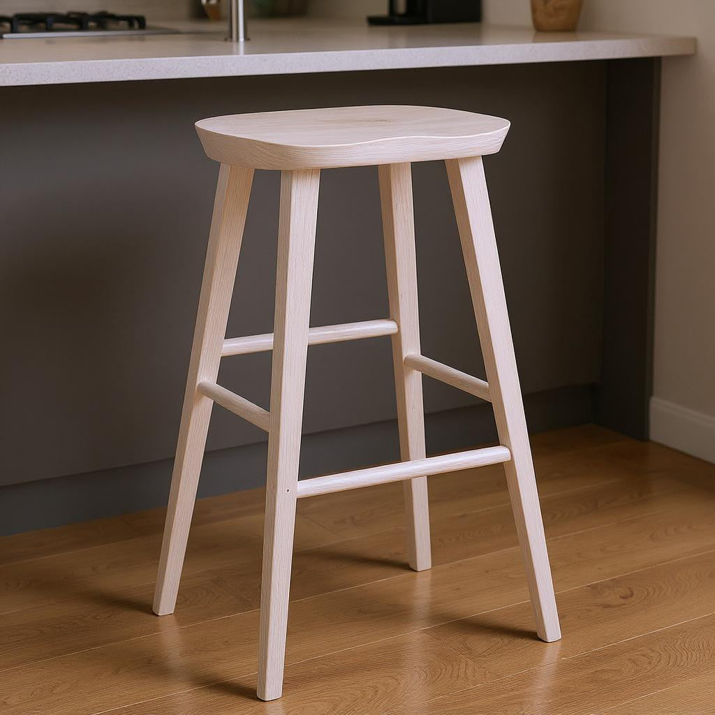 White Manufactured Wood Backless Bar Height Bar Chair