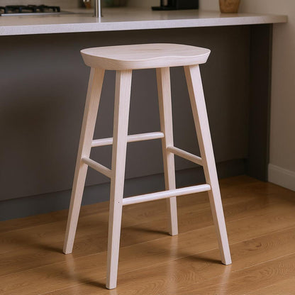 White Manufactured Wood Backless Bar Height Bar Chair