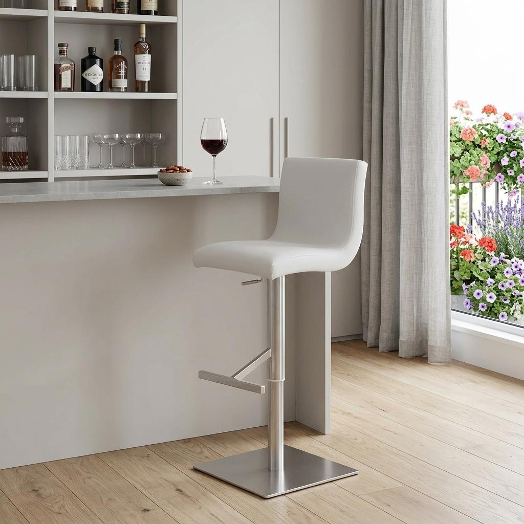 White & Silver Steel Swivel Low Back Bar Height Bar Chair