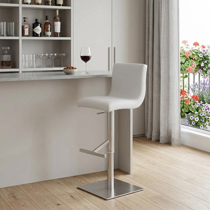 White & Silver Steel Swivel Low Back Bar Height Bar Chair