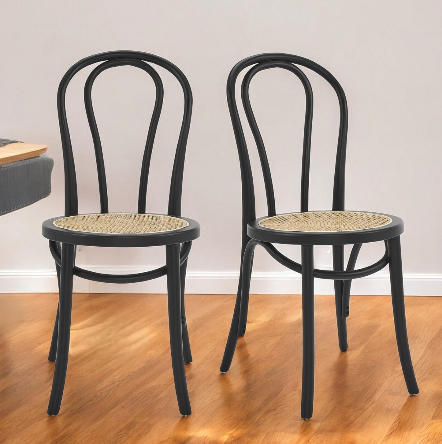 Black & Natural Solid Wood & Rattan Dining Chair - Set of 2