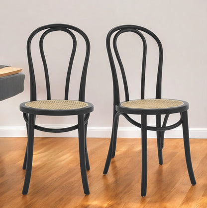 Black & Natural Solid Wood & Rattan Dining Chair - Set of 2