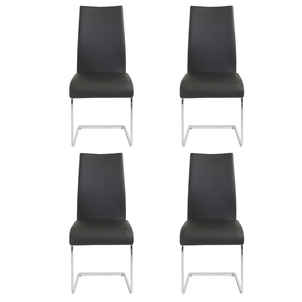 Black Faux Faux Leather Long Back Cantilever Chairs - Set of 4