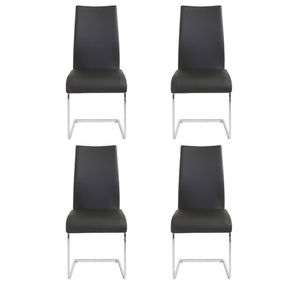 Black Faux Faux Leather Long Back Cantilever Chairs - Set of 4