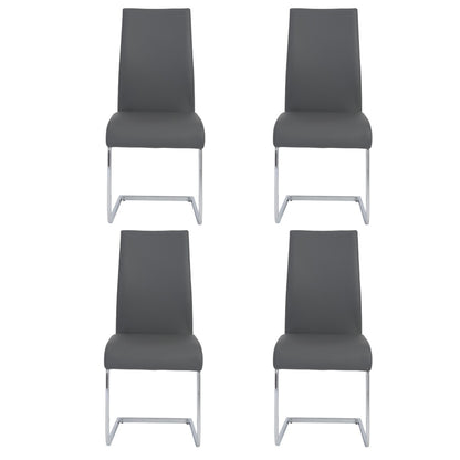 Gray Faux Faux Leather Long Back Cantilever Chairs - Set of 4