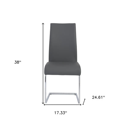 Gray Faux Faux Leather Long Back Cantilever Chairs - Set of 4