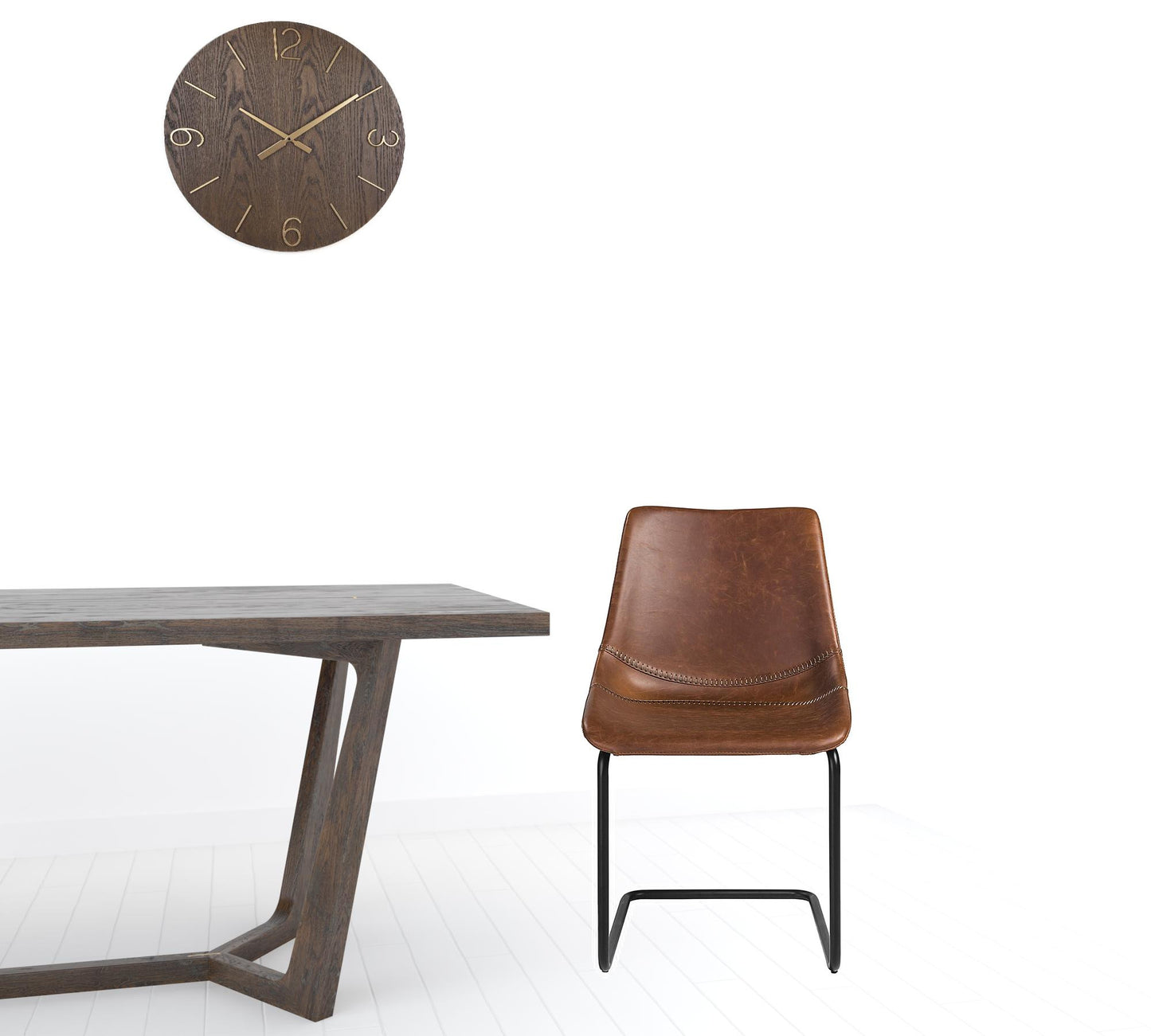 Brown Faux Faux Leather Black Cantilever Chairs - Set of 2