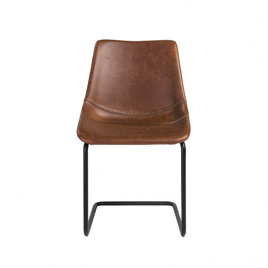 Brown Faux Faux Leather Black Cantilever Chairs - Set of 2