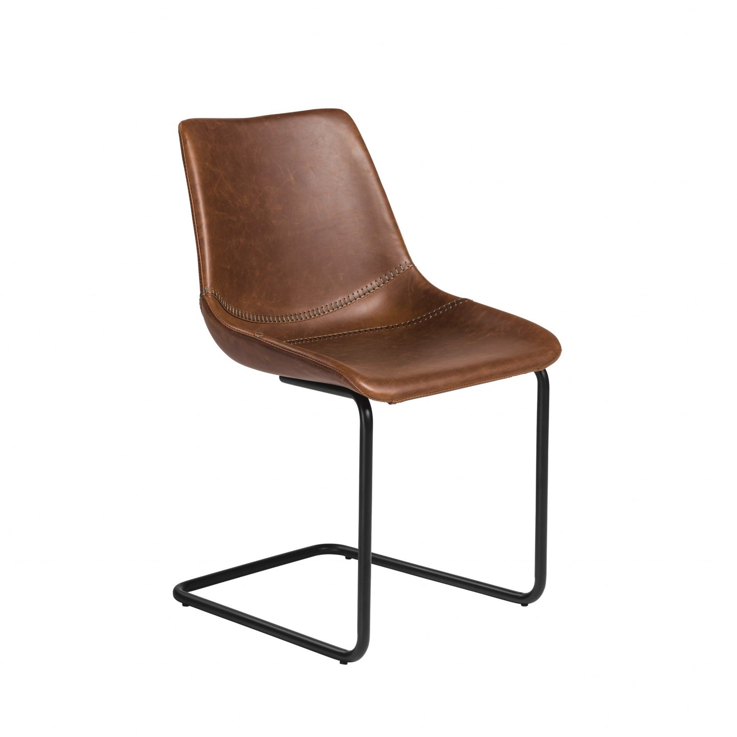 Brown Faux Faux Leather Black Cantilever Chairs - Set of 2