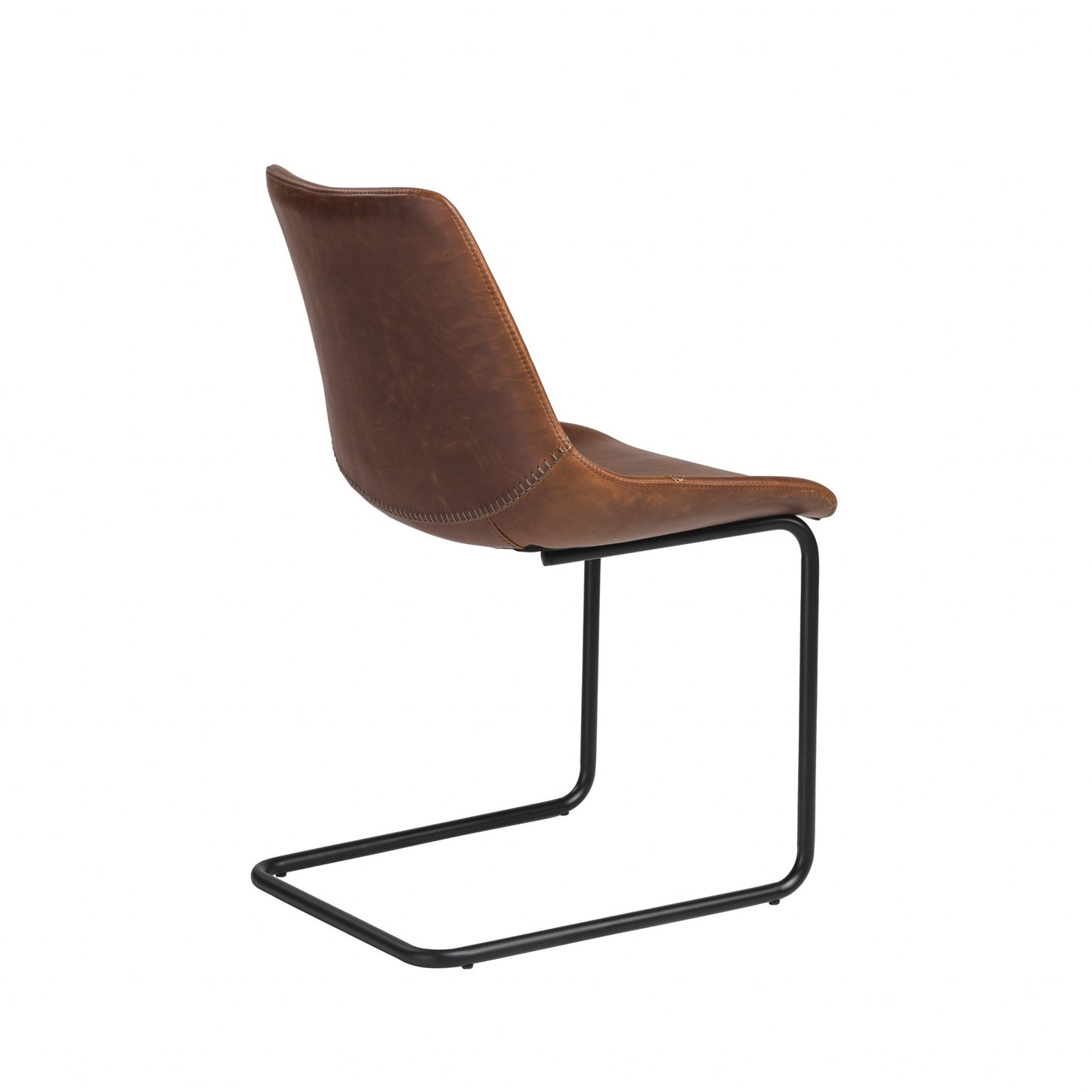 Brown Faux Faux Leather Black Cantilever Chairs - Set of 2