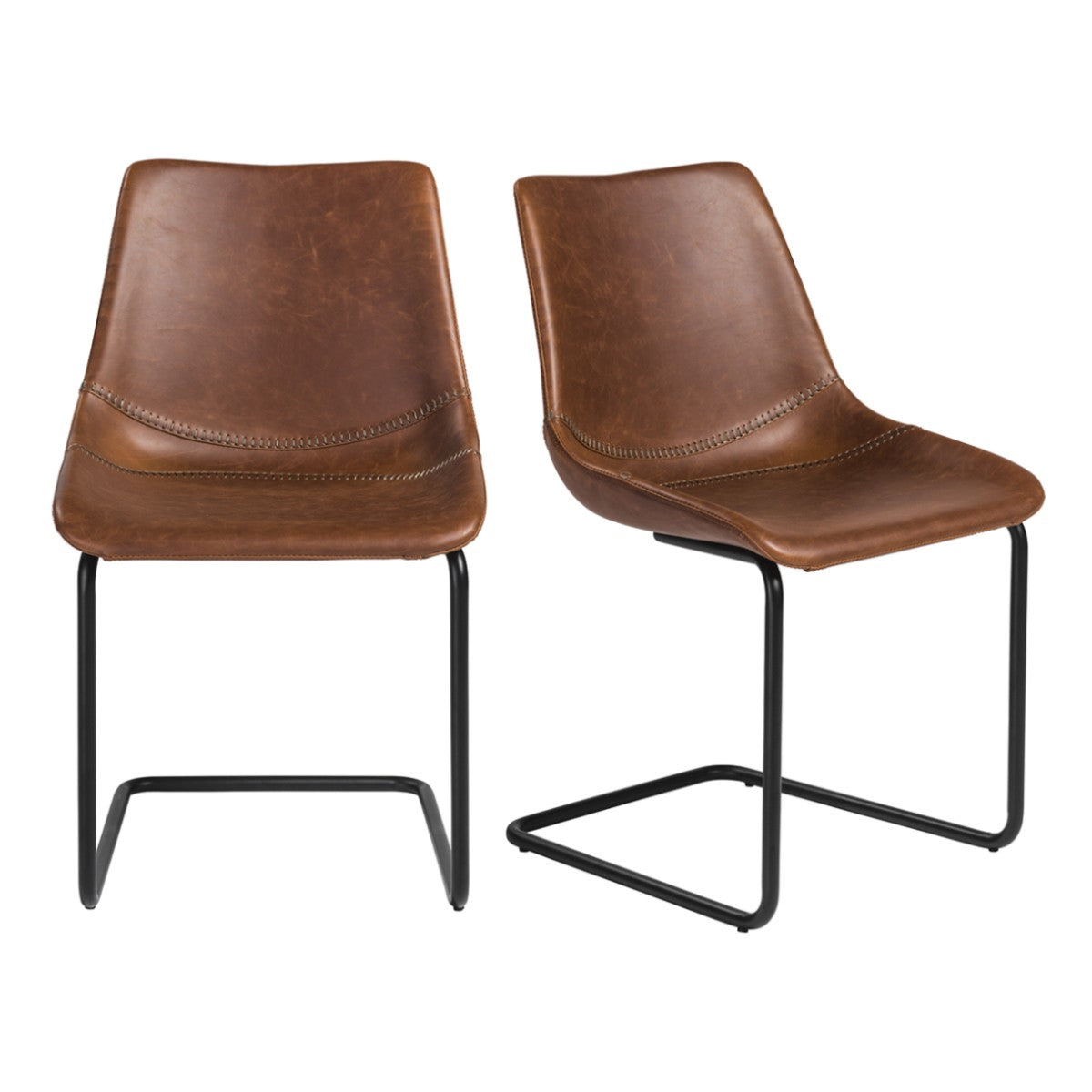 Brown Faux Faux Leather Black Cantilever Chairs - Set of 2