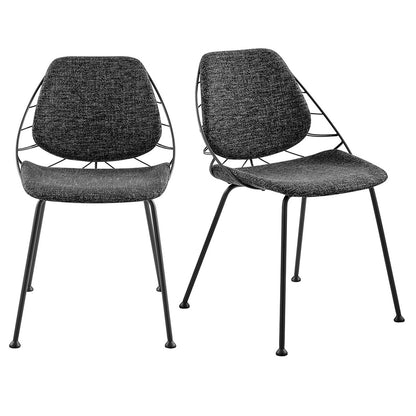 Leaf Dark Gray Fabric & Black Dining Chairs - Set of 2