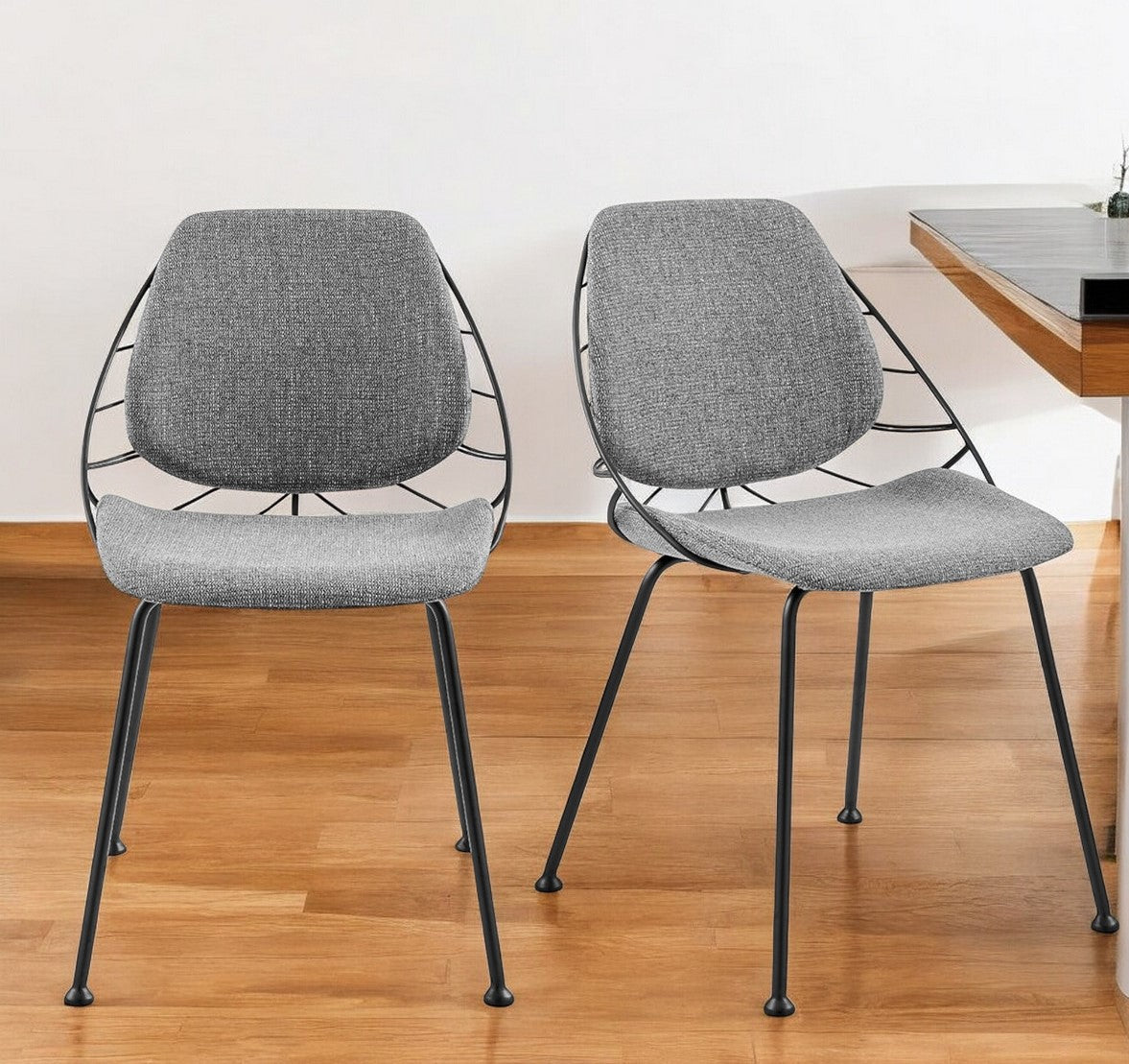 Light Gray & Black Fabric Dining Chair - Set of 2
