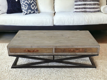Rustic Handcrafted Natural Wood & Iron Coffee Table