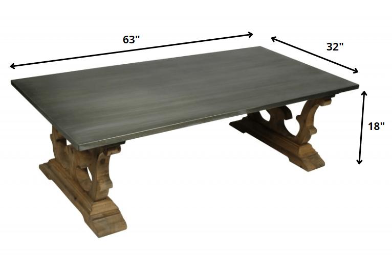 Gray & Brown Zinc & Solid Wood Pedestal Coffee Table image 6