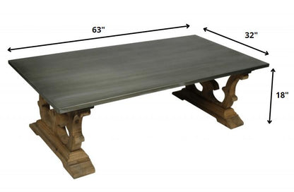 Gray & Brown Zinc & Solid Wood Pedestal Coffee Table image 6