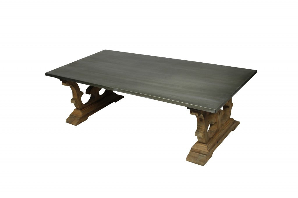 Gray & Brown Zinc & Solid Wood Pedestal Coffee Table image 4
