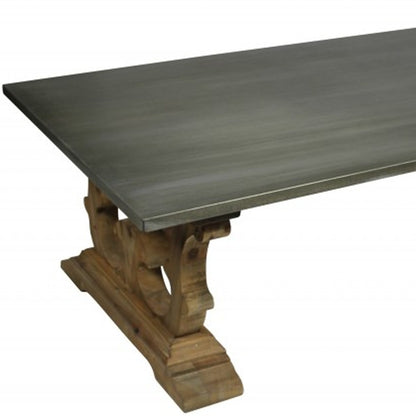 Gray & Brown Zinc & Solid Wood Pedestal Coffee Table image 3