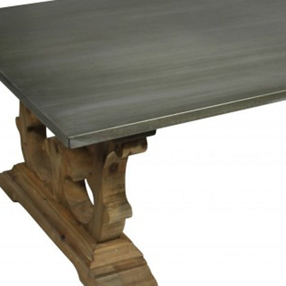 Gray & Brown Zinc & Solid Wood Pedestal Coffee Table image 5