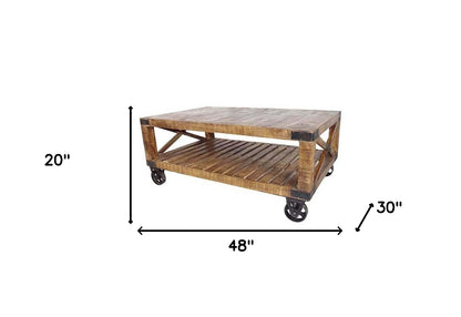 Traditional Cart Style Wooden Coffee Table