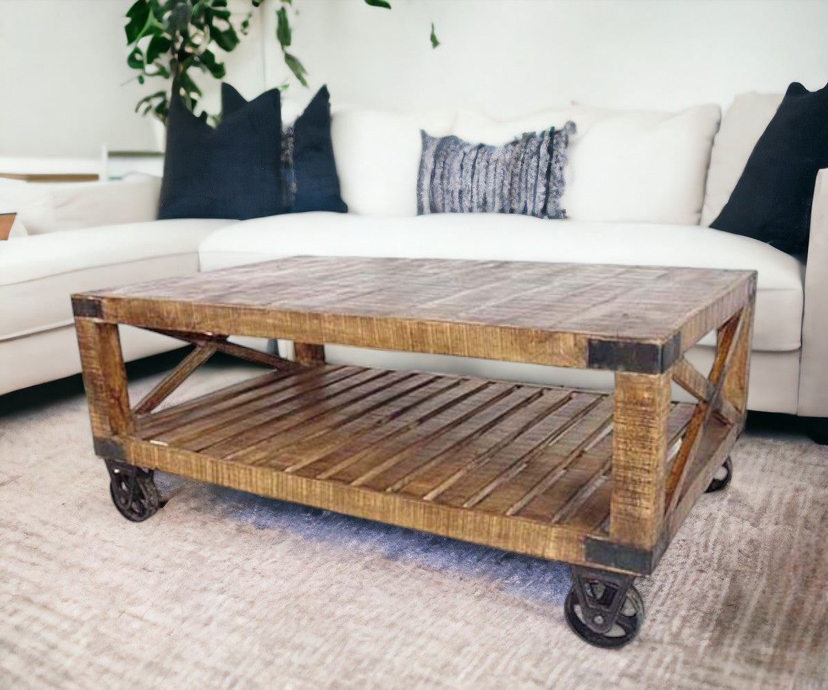Traditional Cart Style Wooden Coffee Table
